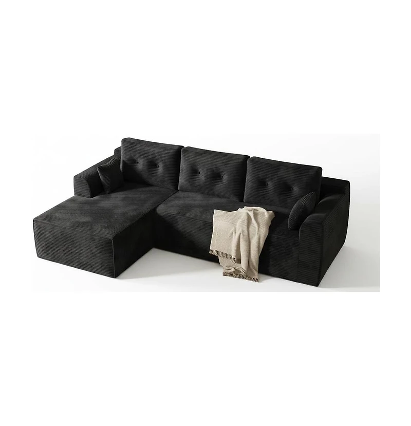 homfan 105" L-Shaped Cloud Sectional Sofa with Deep Seats, Corduroy Upholstery and Chaise, No Assembly Required, for Living Room