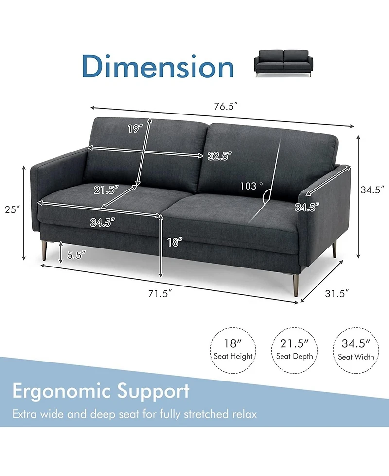 Slickblue 2-Seater Modern Loveseat with Plush Back Cushions