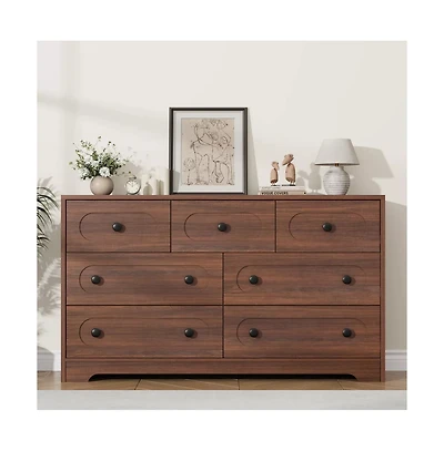 homfan 55-Inch Wide 7-Drawer Dresser with Metal Knobs, Mid-Century Wood Chest for Bedroom, Living Room and Entryway, Multiple Colors