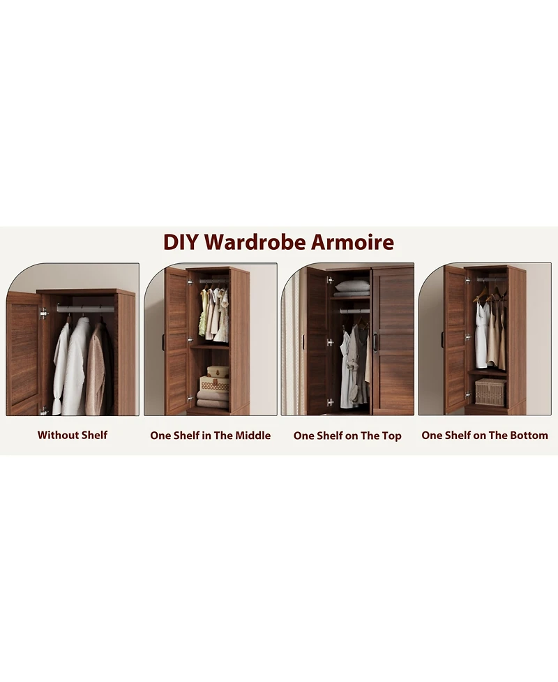 homfan Wardrobe Closet Organizer - 2 Doors, 72 Inch Tall Armoire with Hanging Rod and 18 Adjustable Shelves Narrow Bedroom Clothes Storage Cabinet