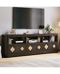 homfan Farmhouse 70" TV Stand for Tvs Up to 85" – Mid Century Entertainment Center with Carved Drawer and Open Shelves, Console Living Room