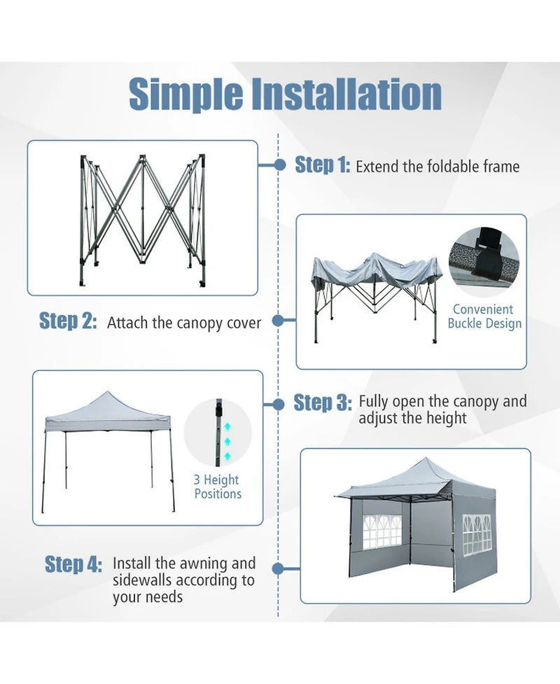 Sugift 10 x 10 Feet Pop-Up Canopy Tent with 3 Sidewalls and Awning for Party Picnic Event