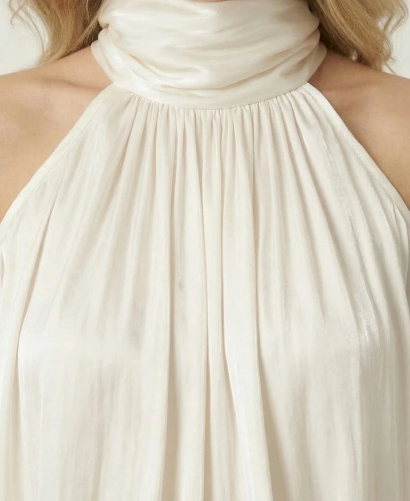 Modenaire Women's High-Neck Cold-Shoulder Draped Blouse