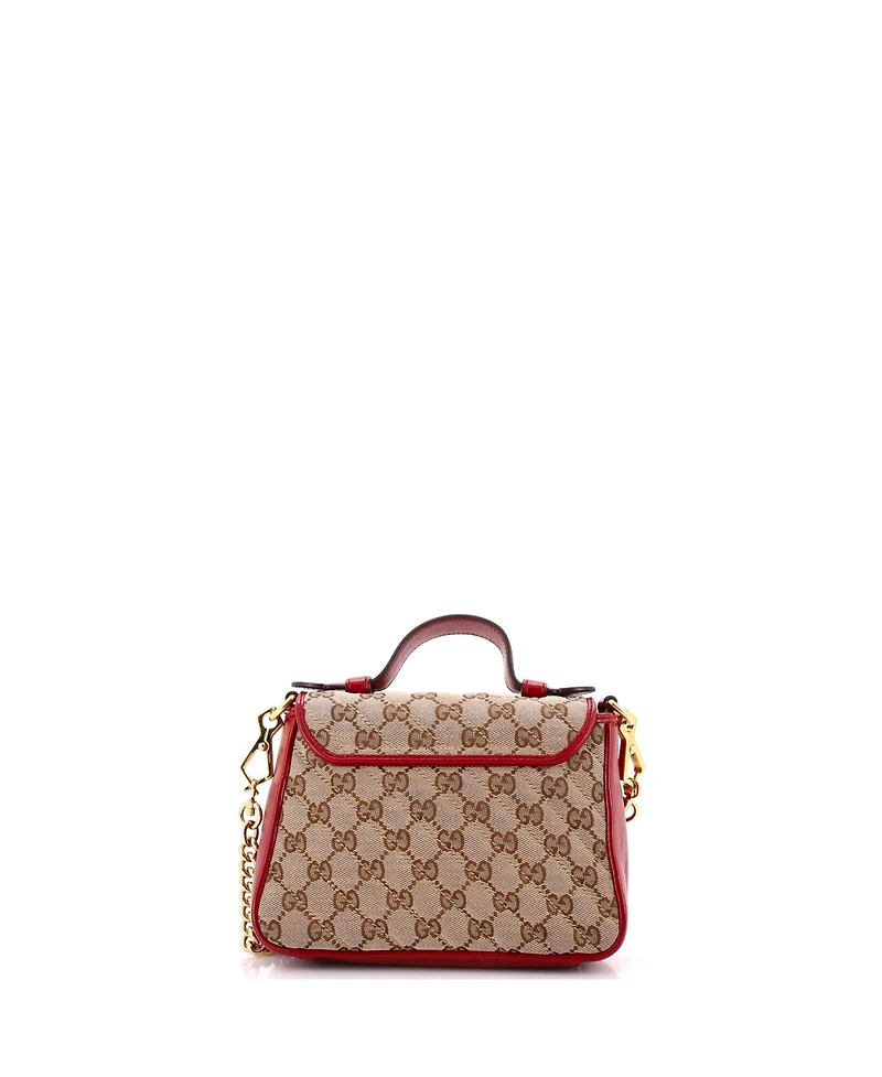 Pre-Owned Gucci Mini Gg Marmont Top Handle Flap Bag Diagonal Quilted Gg Canvas with Leather