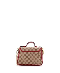Pre-Owned Gucci Mini Gg Marmont Top Handle Flap Bag Diagonal Quilted Gg Canvas with Leather