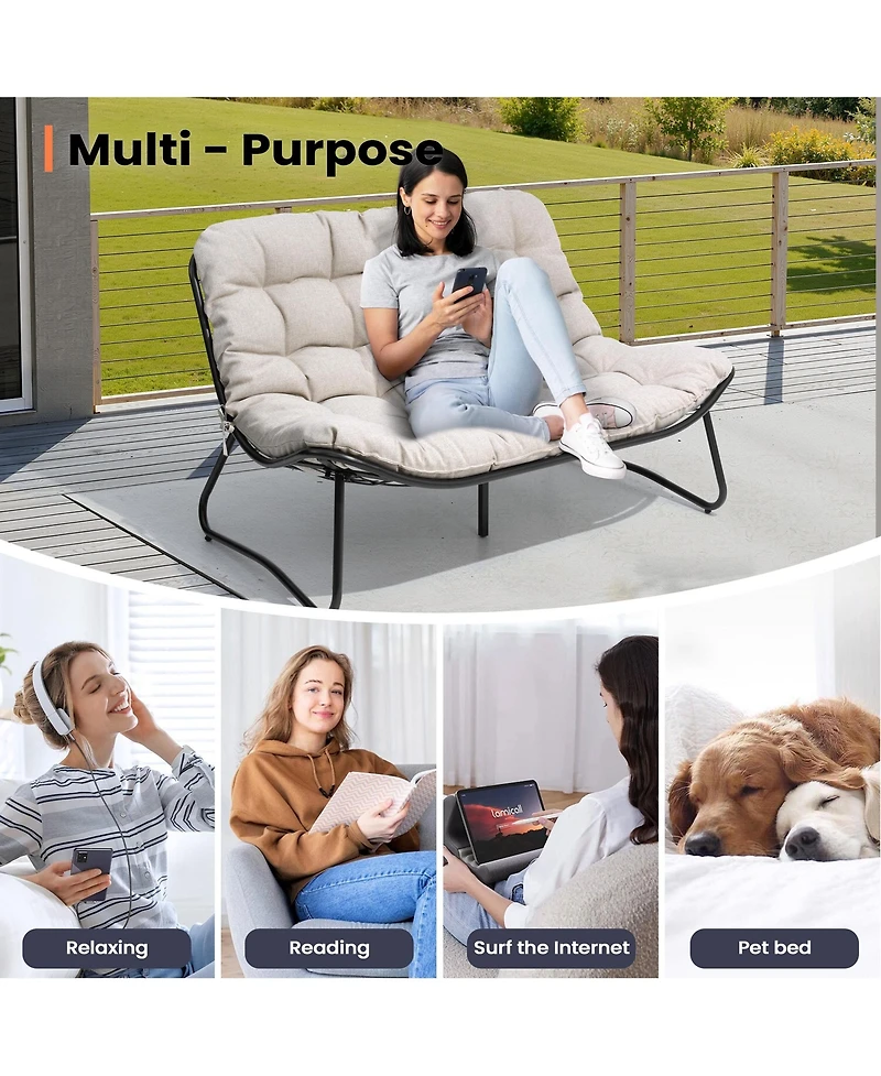 Pellebant All-Weather Double Papasan Chair Loveseat with Soft Cushion for Indoor Outdoor
