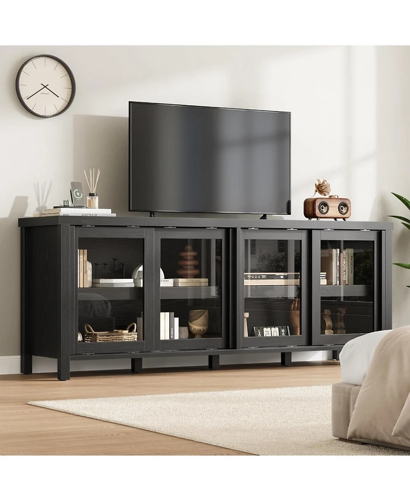 gaomon Sliding Glass Tv Stand for TVs, Mid-Century Entertainment Center with Storage Cabinet