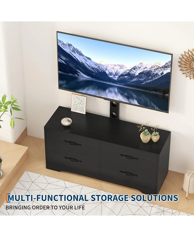 gaomon Tv Stand with Mount - Modern Entertainment Center, 6-Drawer Rattan Dresser for 32-85 Inch TVs