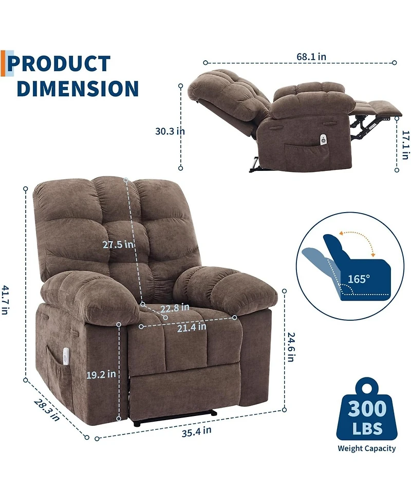 gaomon Recliner Chair, Wide Rocker Rocking Chair with Massage and Heat