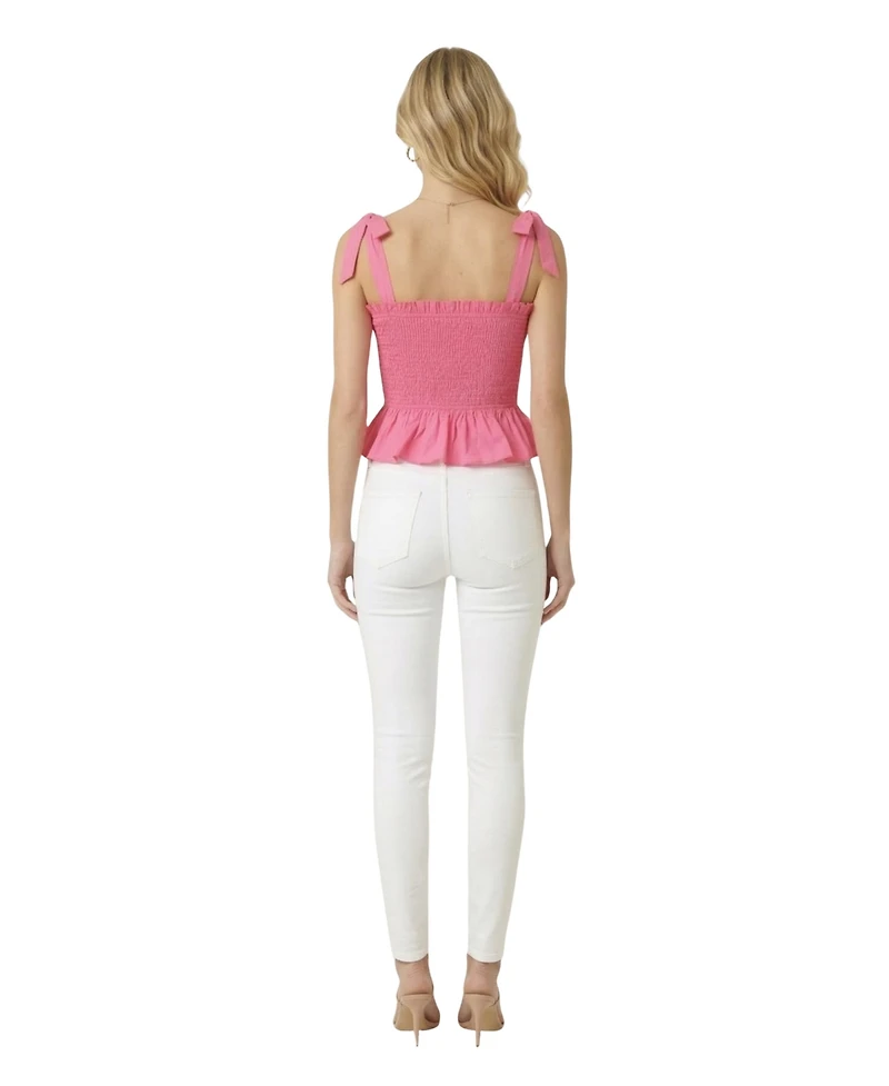 Modenaire Women's Smocked Bow-Strap Peplum Top