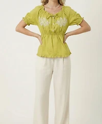 Modenaire Women's Embroidered Peplum Ruffle-Trim Blouse