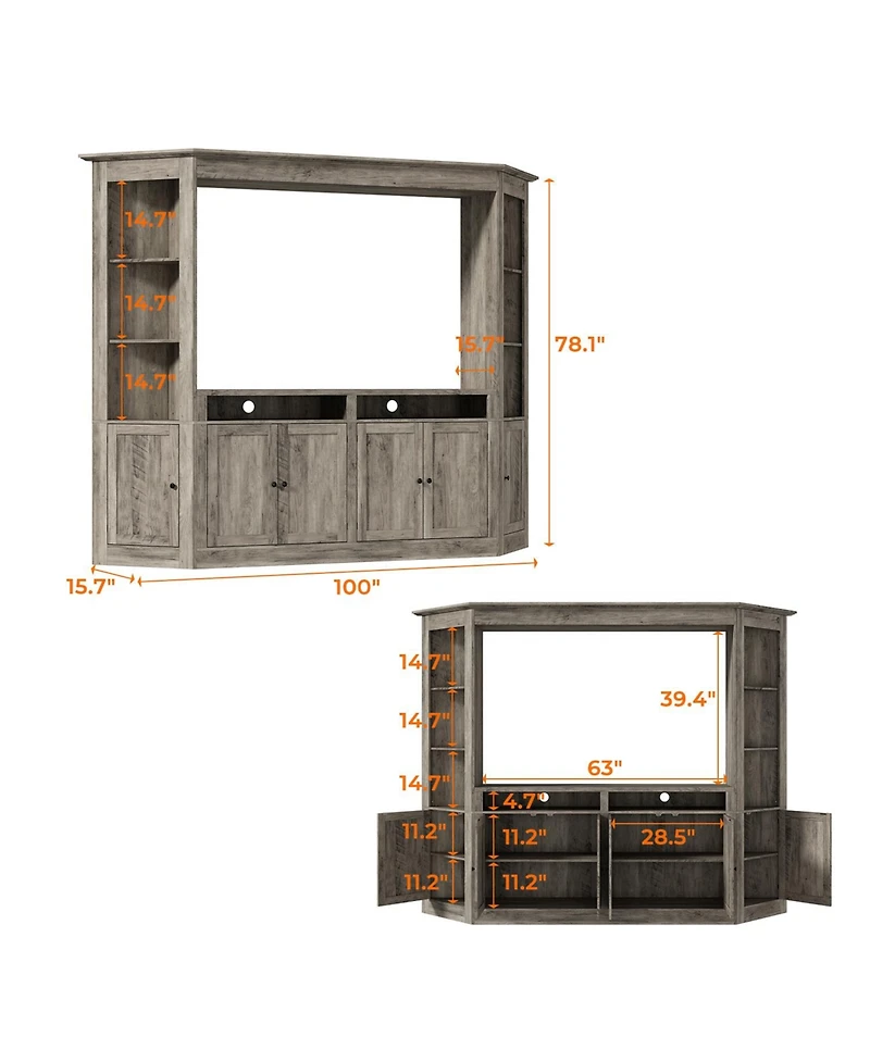 Homsee 100 Inch Tv Wall Unit - Entertainment Center | Heavy Duty Media Console Cabinet with Storage Shelves for Living Room