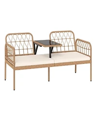 Yiortwo 2-Seat Pe Rattan Outdoor Loveseat with Coffee Table and Cushions