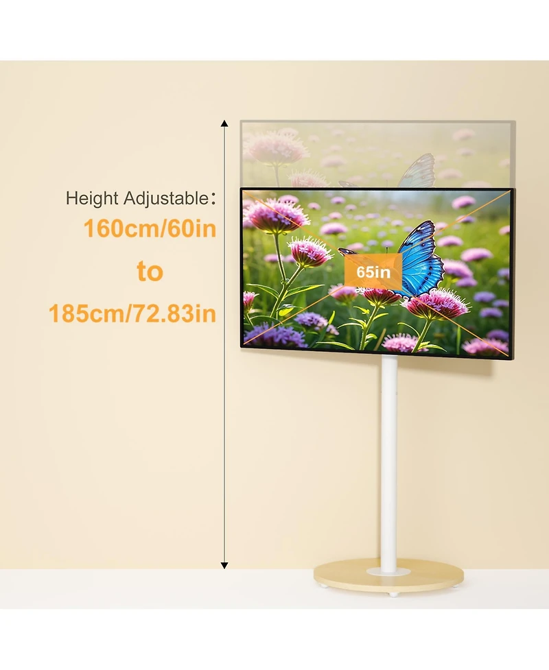 Unho Adjustable Mobile Floor Tv Stand for 40-75 Inch TVs Height Adjustable Rolling Mount Max Vesa 600400
