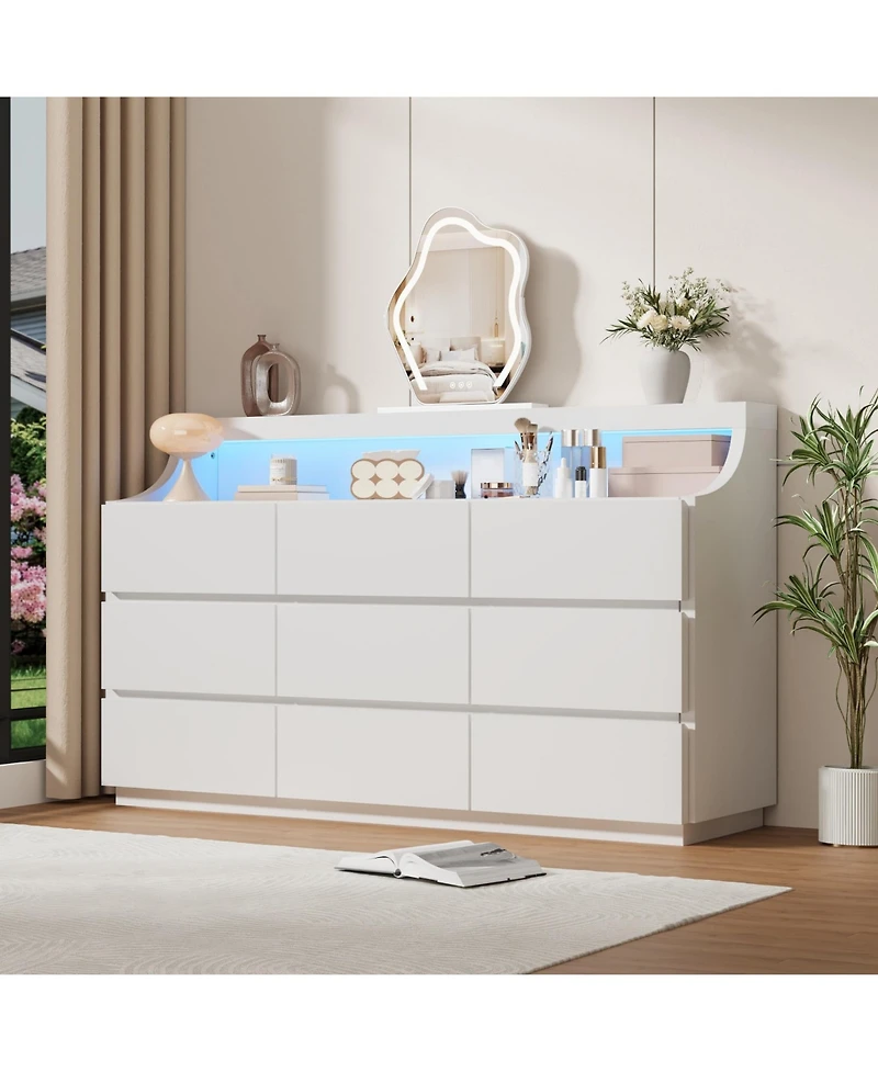 gaomon 9 Drawer Dresser for Bedroom, Handle-Free Storage Cabinet, Anti-Tipping, for Living Room and Entryway