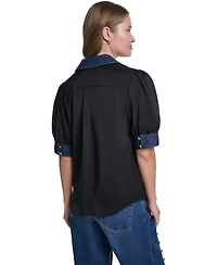 Karl Lagerfeld Paris Women's Denim Collar Button-Front Blouse