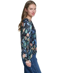 Karl Lagerfeld Paris Women's Mixed Media Printed Mesh Top