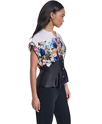 Karl Lagerfeld Paris Women's Floral Pleated Button-Front Blouse