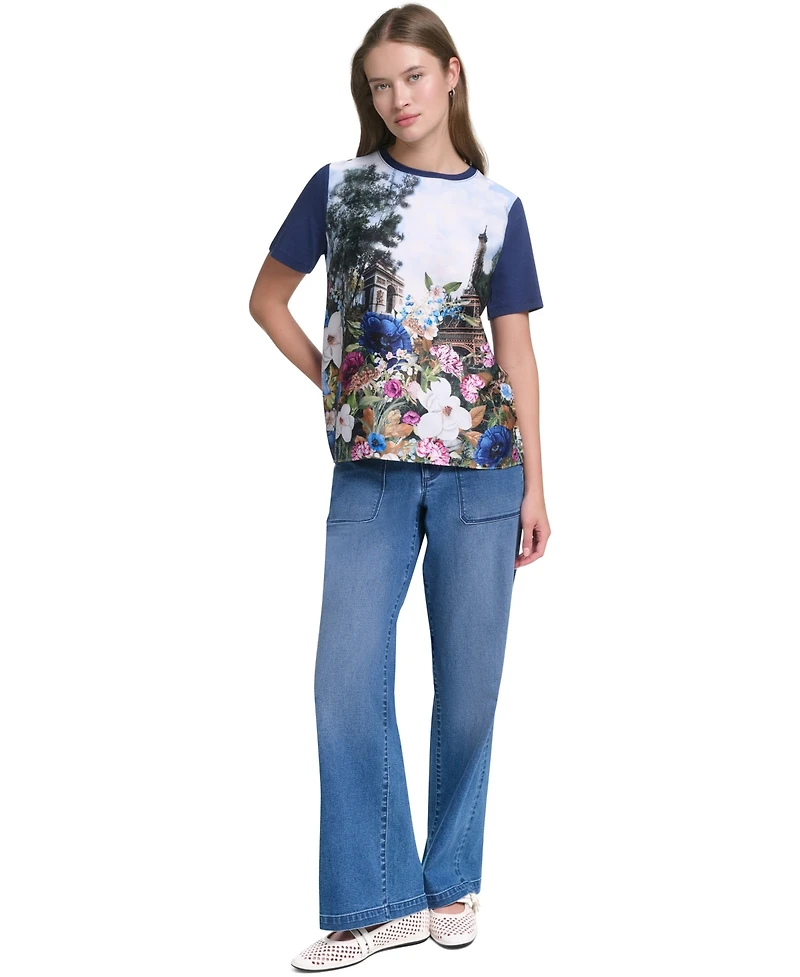 Karl Lagerfeld Paris Women's Tie-Front Graphic Sweater