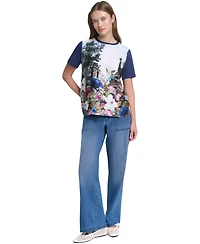 Karl Lagerfeld Paris Women's Tie-Front Graphic Sweater