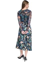 Karl Lagerfeld Paris Women's Printed Mesh Long-Sleeve Crewneck Dress