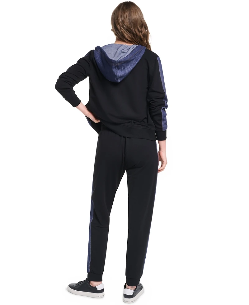 Karl Lagerfeld Paris Women's Denim Contrast Jogger Pull-On Ankle Pants