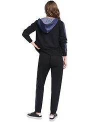 Karl Lagerfeld Paris Womens Zip Up Denim Contrast Hooded Jacket Denim Contrast Jogger Pull On Ankle Pants