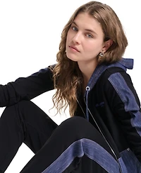 Karl Lagerfeld Paris Women's Zip-Up Denim-Contrast Hooded Jacket