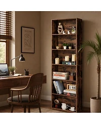 homfan 6 Tier Tall Wooden Bookcase Open Standing Bookshelf Display Storage Shelves for Home Office