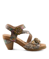 L'Artiste Women's Shesfab Embossed Leather Sandal with Soft Cork Comfort