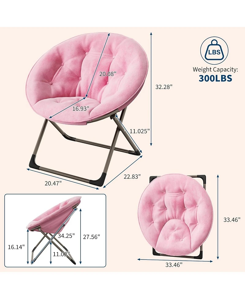 gaomon Saucer Chair, Comfy Chair Faux Fur Lounge Moon Chair with Folding Metal Frame, Oversized Plush Foldable Flower Accent Seat