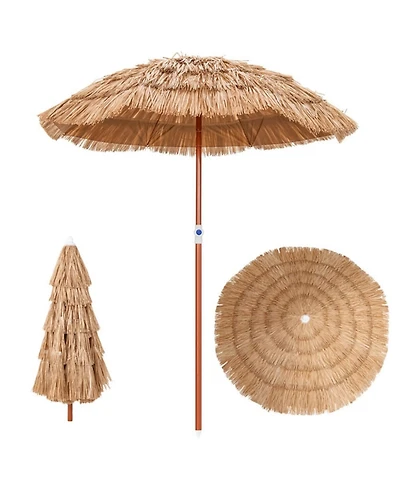 Yiortwo 6 Feet Thatched Patio Umbrella with Tilt Design and Carrying Bag