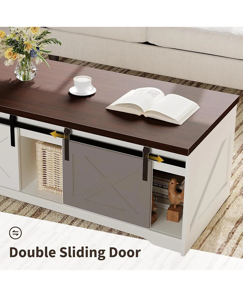 gaomon Farmhouse Lift Top Coffee Table with Storage, Coffee Table with Hidden Compartment & Open Shelf, Rising Top Center Tables