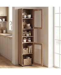 Costway Bathroom Cabinet, Slim Floor Storage Cabinet with 2 Fluted Doors,4 Rubber Feet