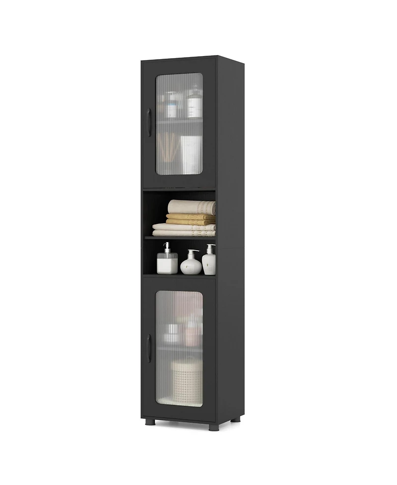 Costway Bathroom Cabinet, Slim Floor Storage Cabinet with 2 Fluted Doors,4 Rubber Feet