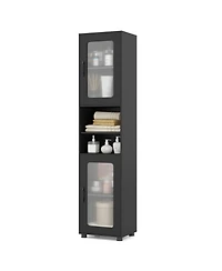 Costway Bathroom Cabinet, Slim Floor Storage Cabinet with 2 Fluted Doors,4 Rubber Feet