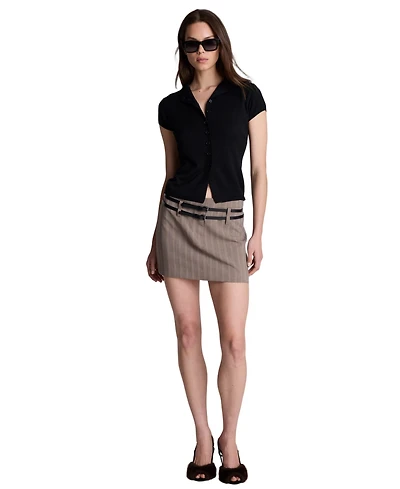 Kenneth Cole Women's Ribbed Crewneck Short-Sleeve Sweater