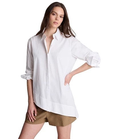 Kenneth Cole Women's Asymmetric-Hem Poplin Shirt