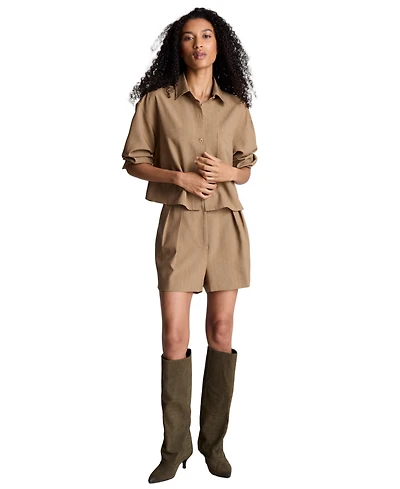 Kenneth Cole Women's Oversized Collared Long-Sleeve Crop Shirt