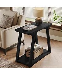 Slickblue Narrow Solid Wood End Table with 2-Tier Storage
