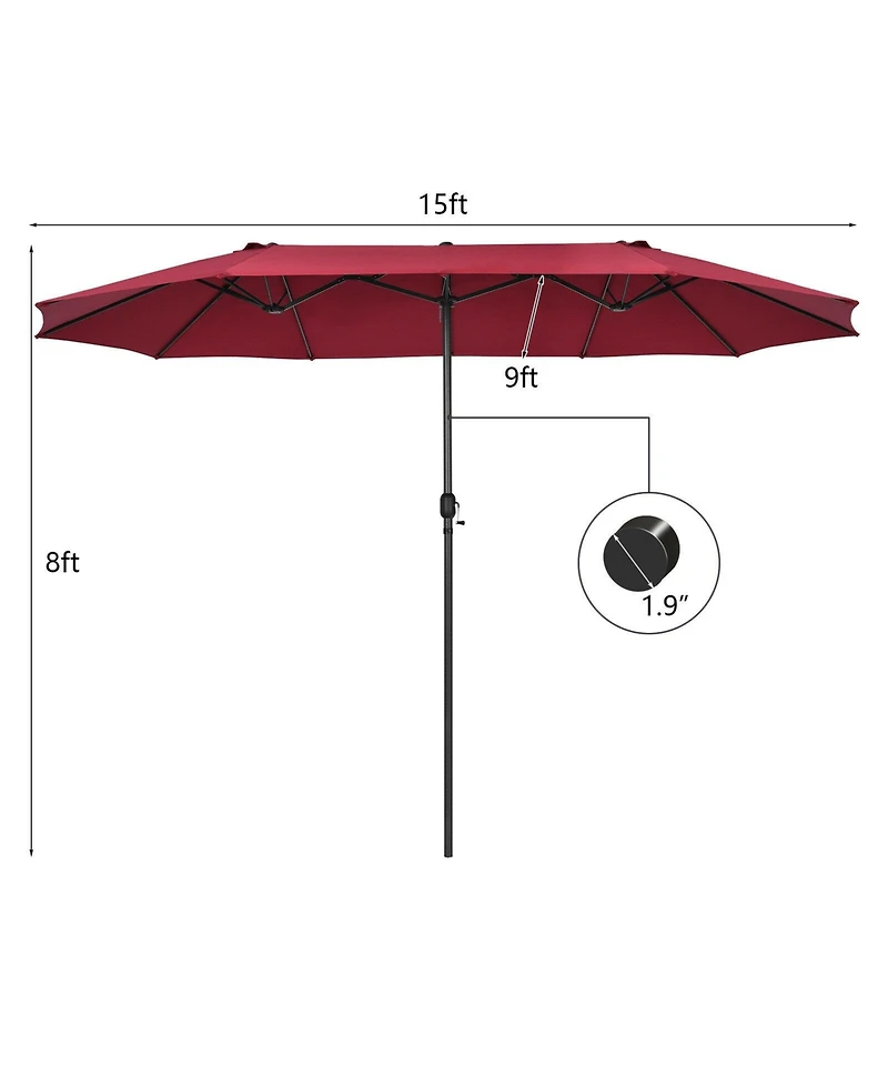 Sugift 15 ft Twin Patio Double-Sided Market Umbrella with Hand Crank System