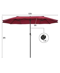 Sugift 15 ft Twin Patio Double-Sided Market Umbrella with Hand Crank System