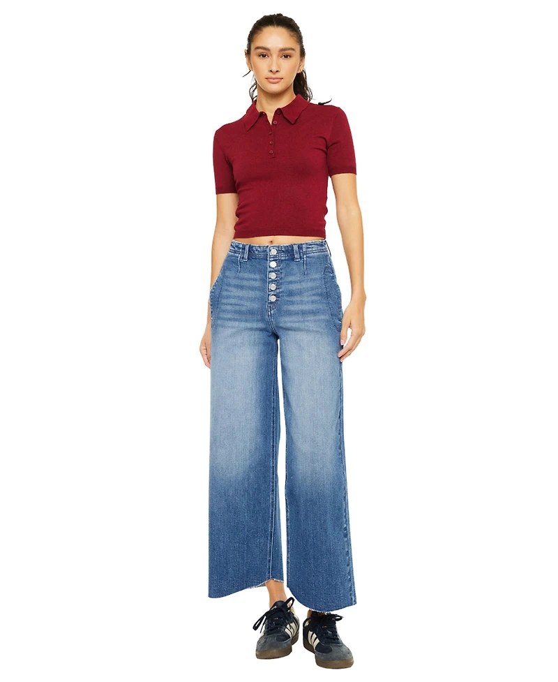 KanCan Women's Aliana High Rise Crop Wide-Leg Jeans