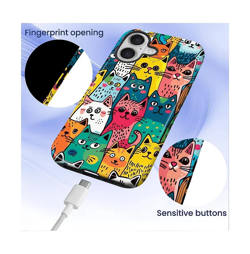 Gonez Case for iPhone 16 Plus, 2-in-1 Dual-Layer Shockproof Protection, Funny Cat Art Glossy