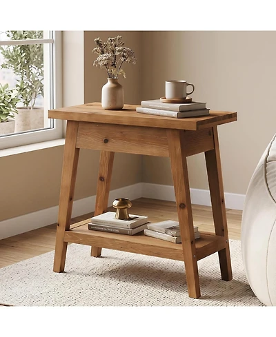 Tribesigns End Table for Living Room,2-Tier Solid Wood Side Table with Storage,Farmhouse Rectangle Nightstand for Bedroom,Small Spaces
