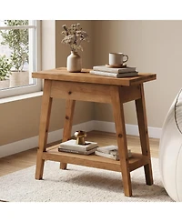 Tribesigns End Table for Living Room,2-Tier Solid Wood Side Table with Storage,Farmhouse Rectangle Nightstand for Bedroom,Small Spaces