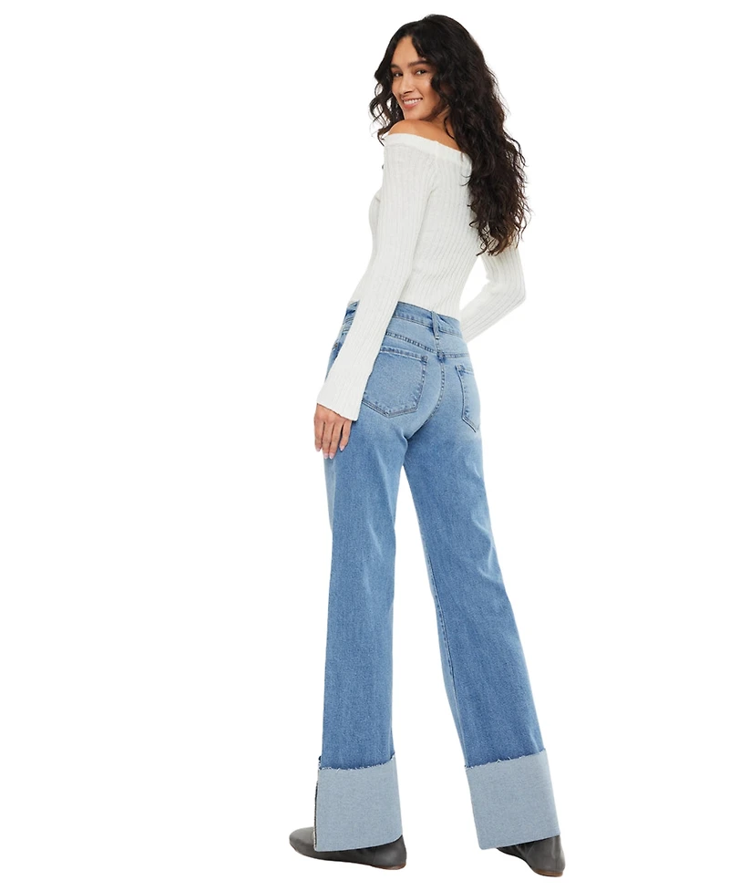 KanCan Women's Emma Mid Rise Wide Flare Jeans