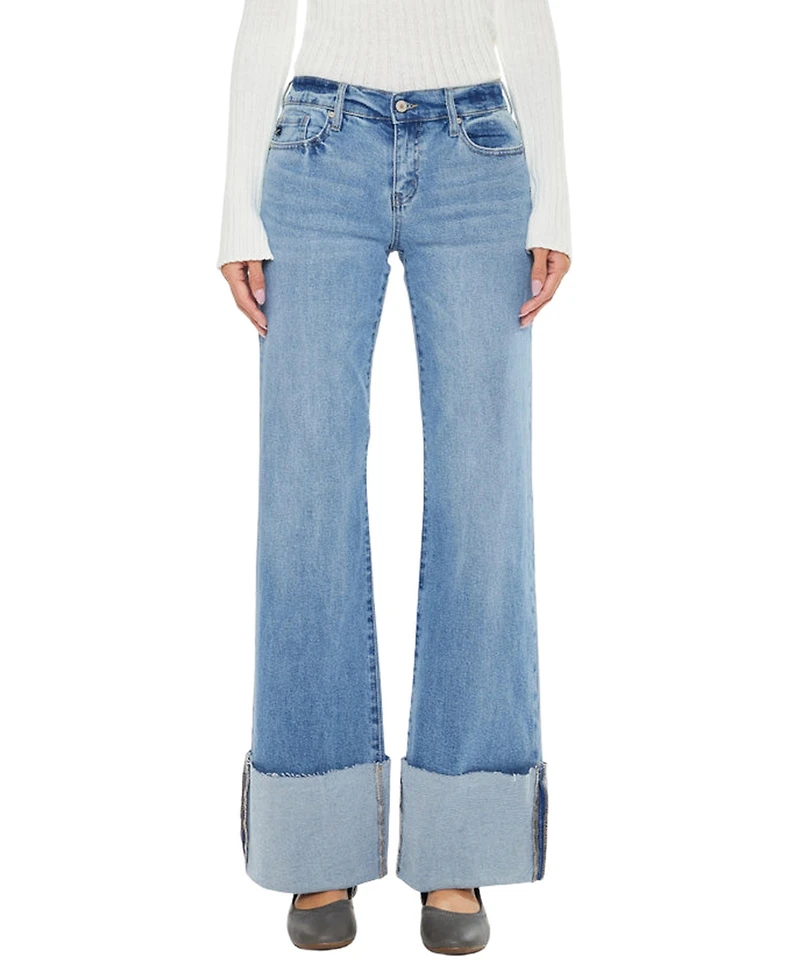 KanCan Women's Emma Mid Rise Wide Flare Jeans