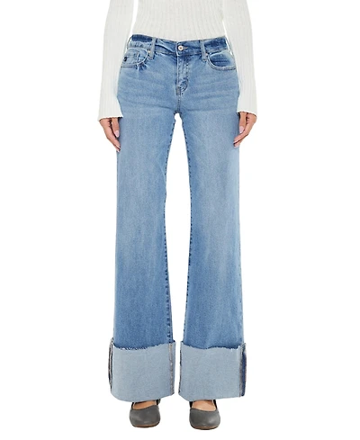 KanCan Women's Emma Mid Rise Wide Flare Jeans