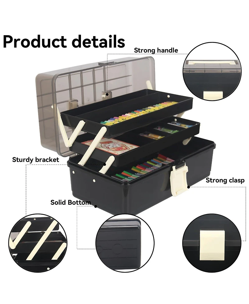 Xdovet 3-Tier Portable Plastic Craft Storage Box with Handle